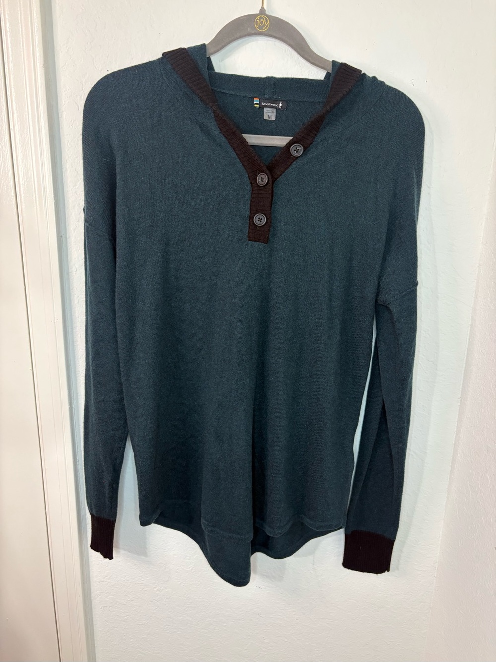 Smartwool Shadow Pine hoodie sweater with button henley neckline green size M - Picture 3 of 15